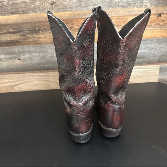 Justin Vintage Cowboy Boots Maroon Burgundy Mens Size 10.5 EE Rodeo Leather - Picture 4 of 12
